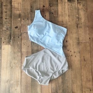 Baby Blue & Grey One-Piece Bathing Suit